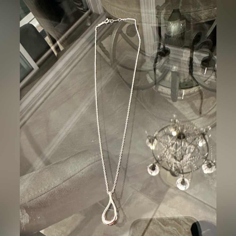 Authentic Tiffany & Co. Silver Open Teardrop Necklace - Picture 2 of 16